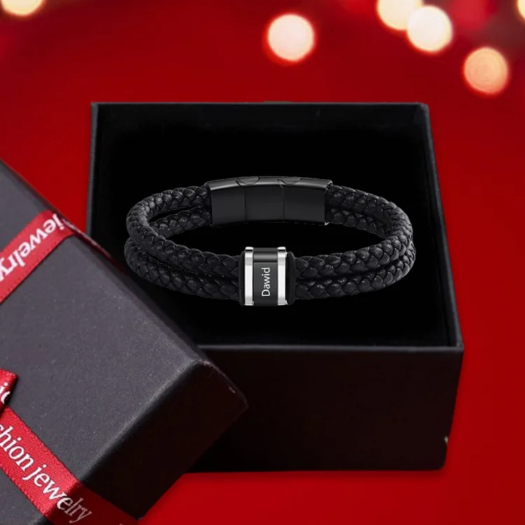 1 Name-Personalized Bead Bracelet Custom Men's Bracelet Engraved Name Personalized Gift Set With Gift Box for Him