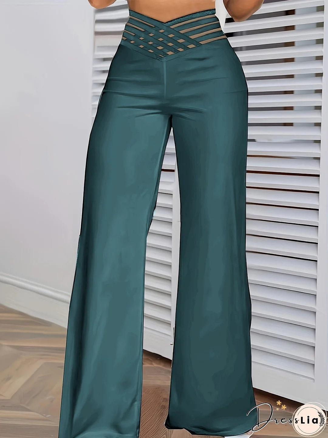 Cross Waist Wide Leg Pants, Casual Loose Mesh Stitching Pants, Women's Clothing