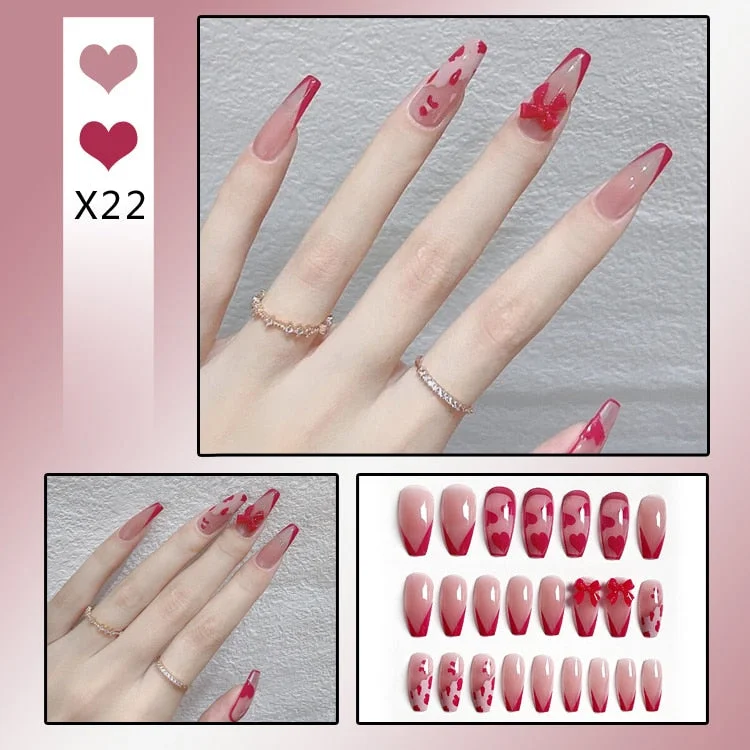 Aurora Transparent Fake Nails Tips for Finger Wear Crystal Ice Clear Butterfly Press on Nails Long Bow Ballet Diamond False Nail-Nail Inspo