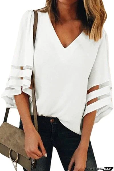 Flare Sleeve V Neck Loose Blouse