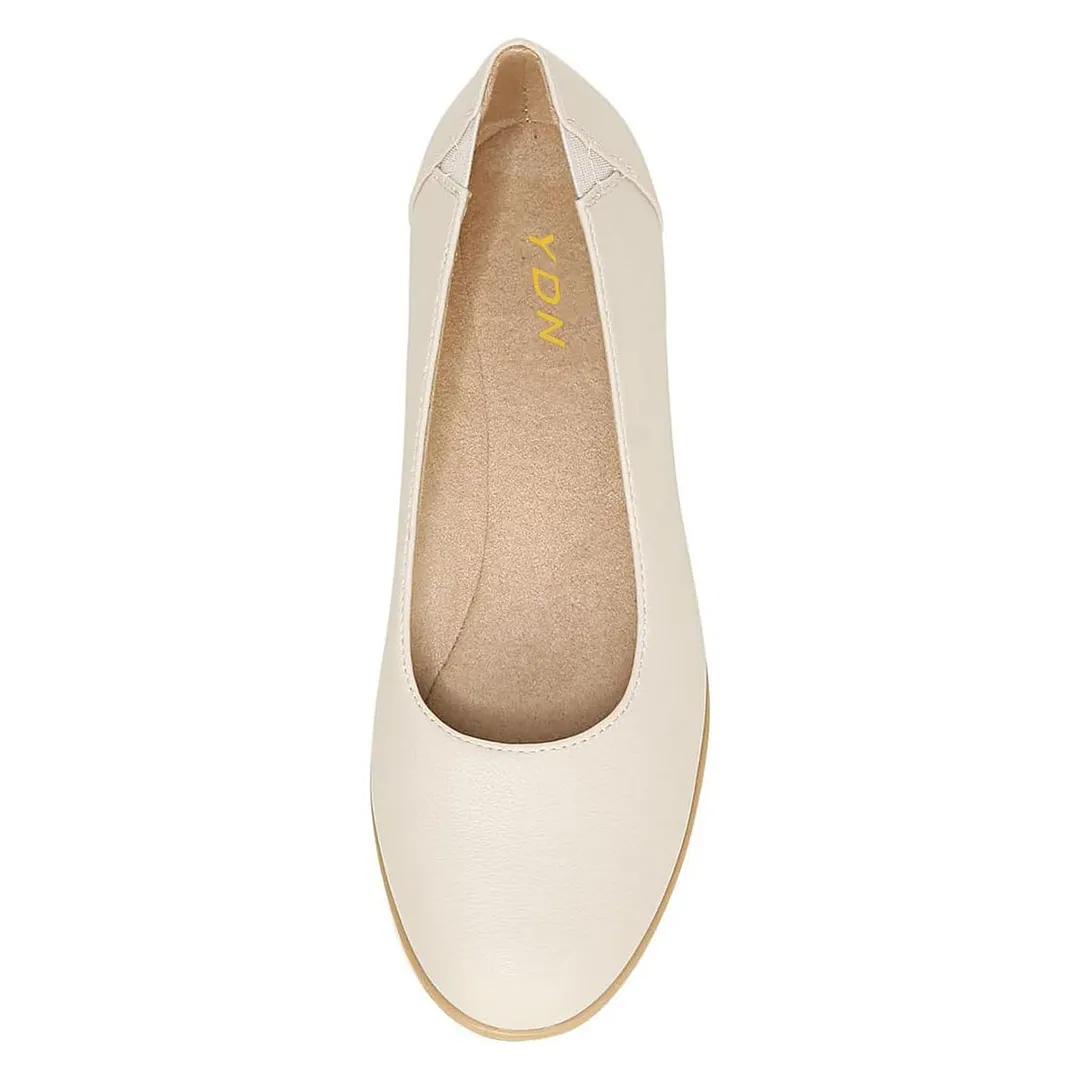 Fashion Ivory Round Toe Elastic Goring Slip On Flat Shoes for Women
