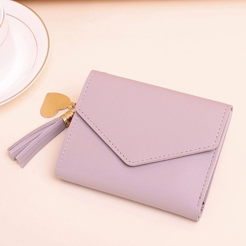 Wallet Ladies New Short Tassel Pendant Litchi Pattern Wallet Card Holder Cute Coin Purse In Stock