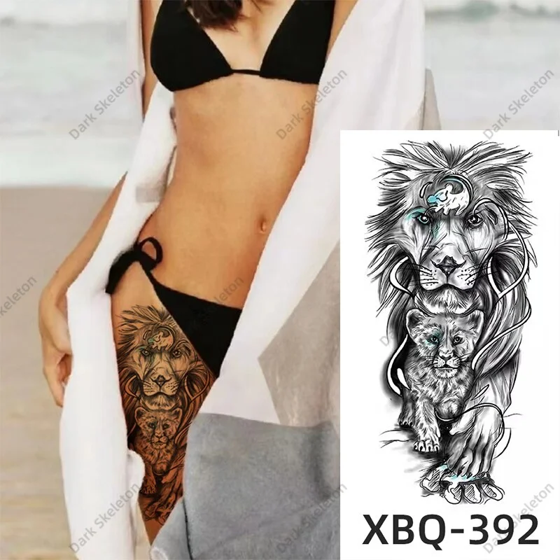 Sdrawing Black Forest Tattoo Sticker For Men Women Children Tiger Wolf Death Temporary Tattoo Fake Henna Skeleton King Animal Tatoo