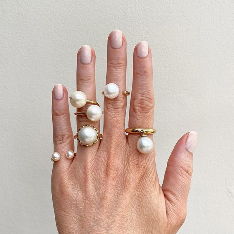 Rotimia Fashionable Gold-plated Pearl Rings Set