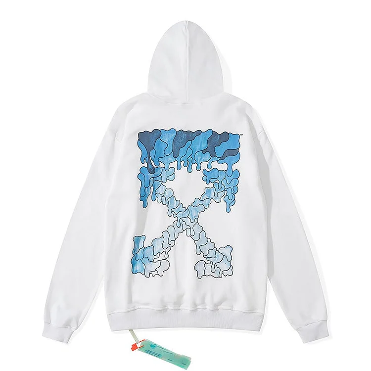 off White Hoodie Dissolved Water Drop Blue Gradient Arrow Hooded Sweater Thin Coat