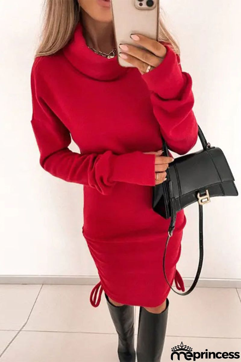 Turtleneck Drawstring Bodycon Dress