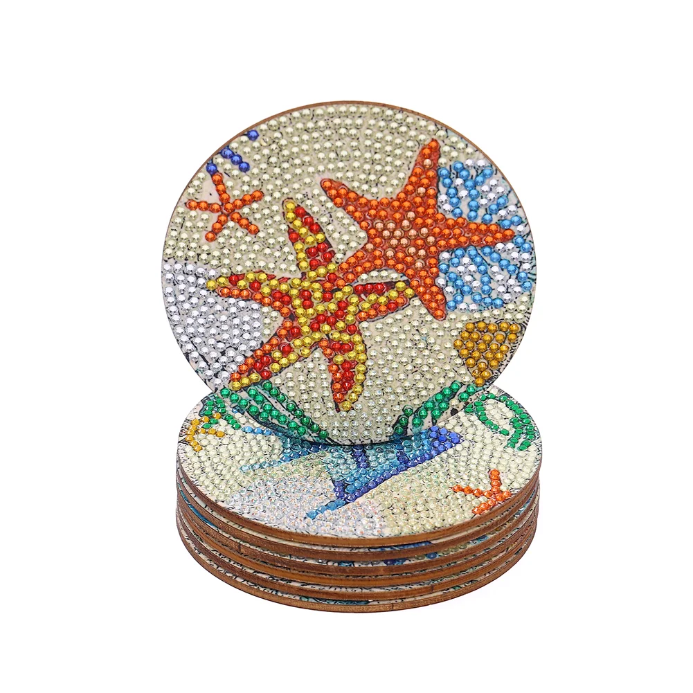 8pcs/set Sea Creatures DIY Diamond Painting Coaster Round Cup Cushion Home Decor