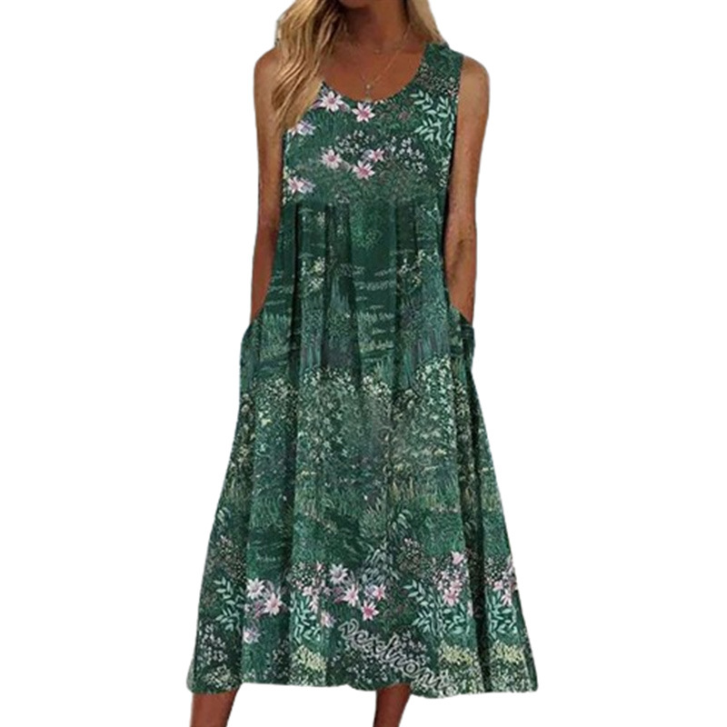 Mature Women's Vacation Style Casual Summer Sleeveless Beach Dress