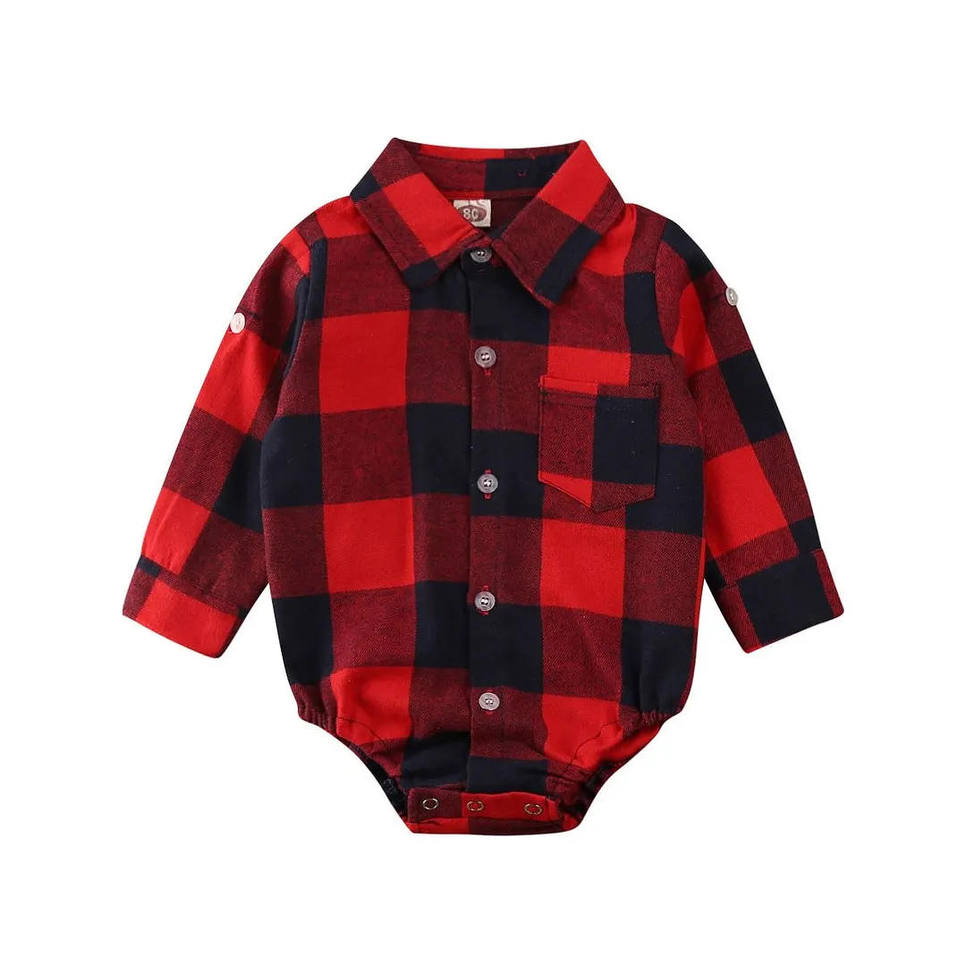 2020 Baby Spring Autumn Clothing Newborn Baby Girl Boy Bodysuits Jumpsuit Clothes Set Cotton Checked Long Sleeve Outfits Set