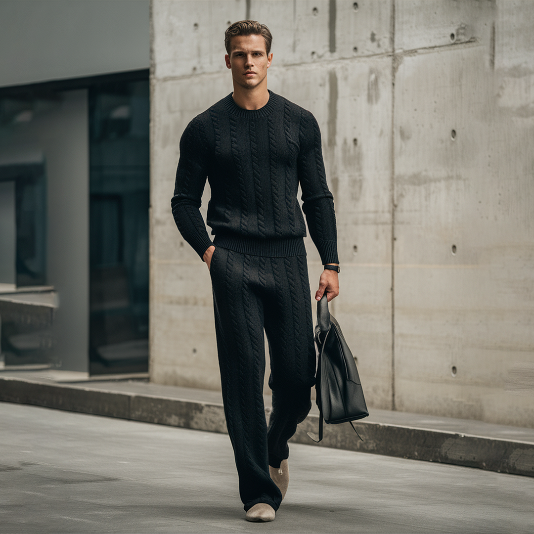 Men's Knitted Crew Neck Pullover Suit-inspireuse