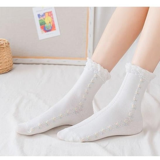 Fairy Tales Aesthetic Cottagecore Fashion Cotton White Socks QueenFunky