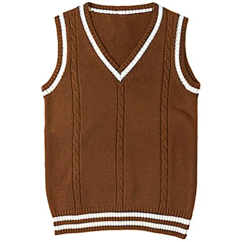 Wongn Wongn Sweater Women's Vest V-Neck Striped Stitching Casual Knit Vest Jumper