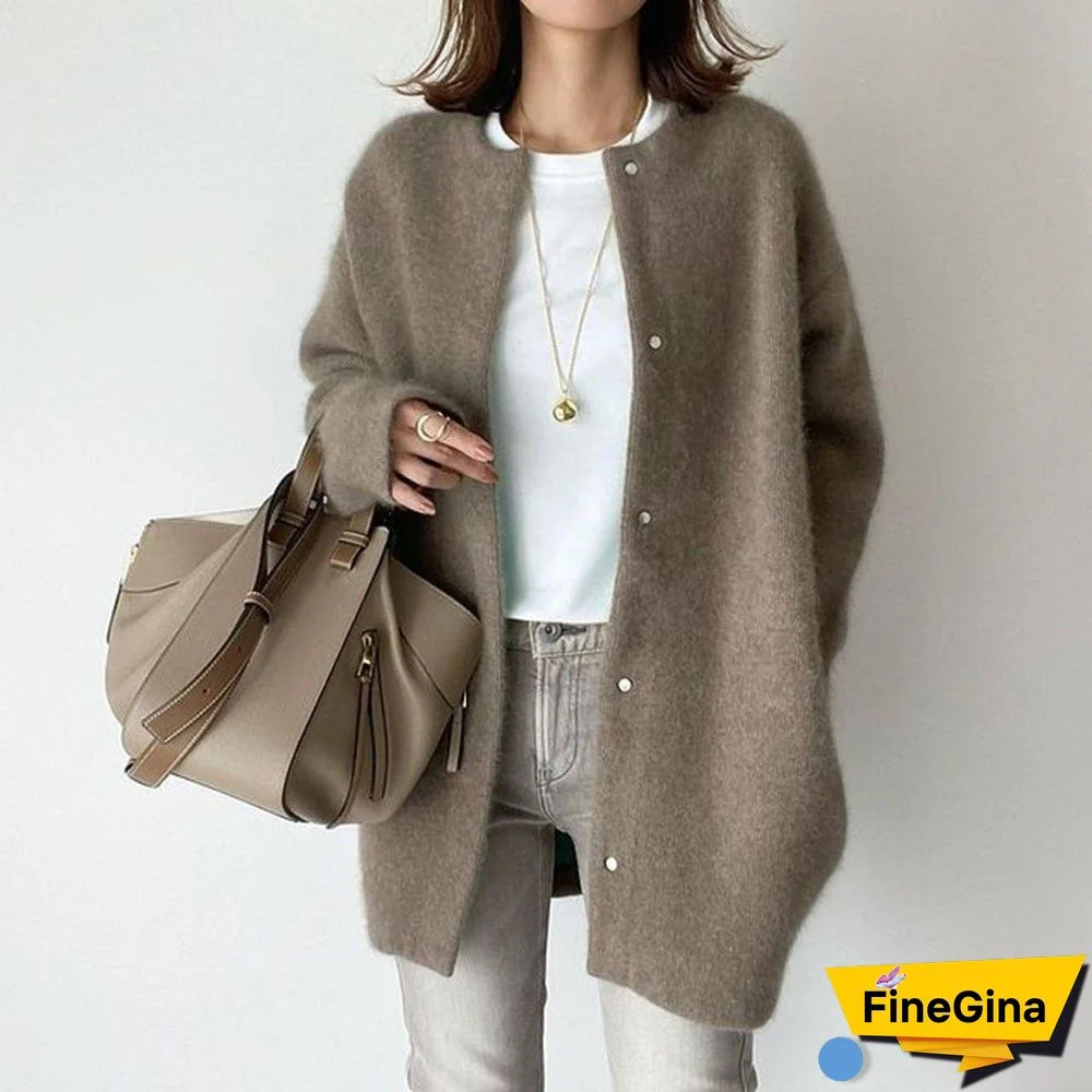Coffee Long Sleeve Button Front Cardigan