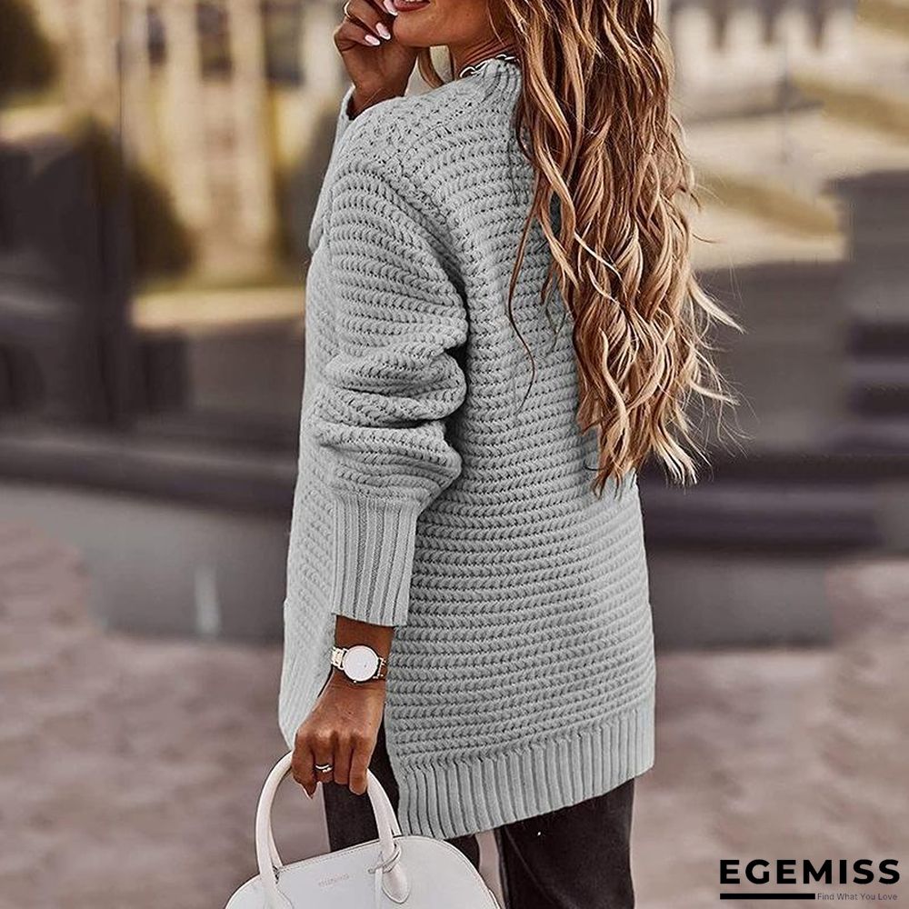 Half High Neck Loose Solid Color Long Sleeve Side Split Knitted Sweater | EGEMISS
