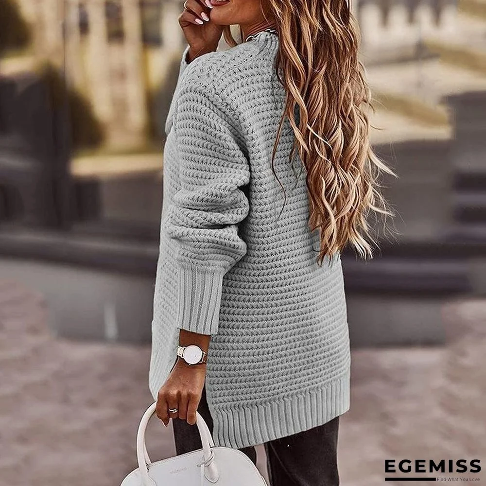 Half High Neck Loose Solid Color Long Sleeve Side Split Knitted Sweater | EGEMISS