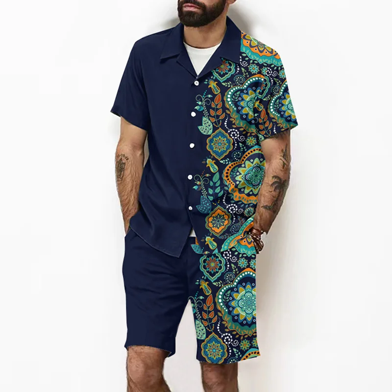 Men's Retro Floral Casual Short Sleeve Shirt And Short Co-Ord