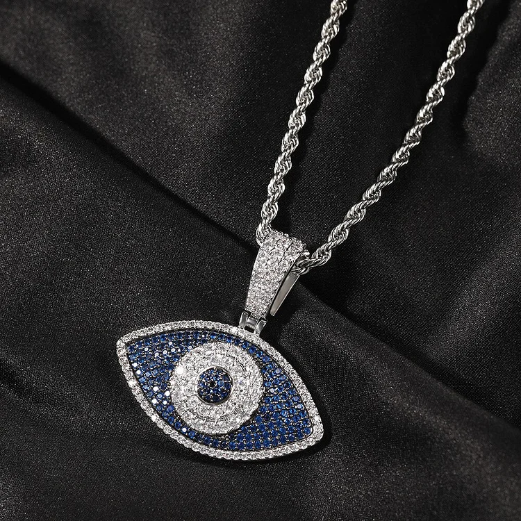 Hip Hop Iced Out Zircon Evil Eye Pendant Necklace-VESSFUL