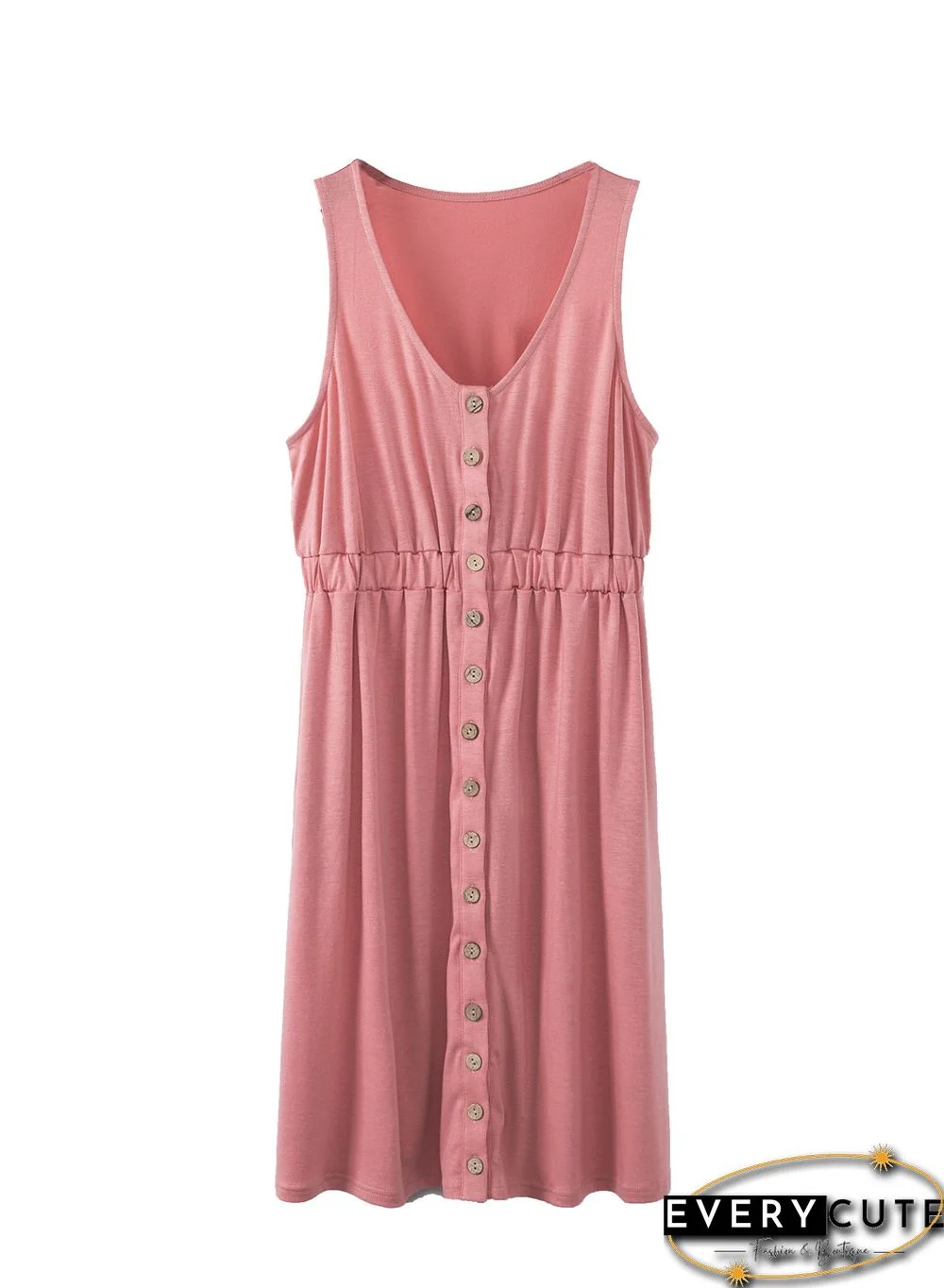 Pink Buttons Sleeveless High Waist Mini Dress