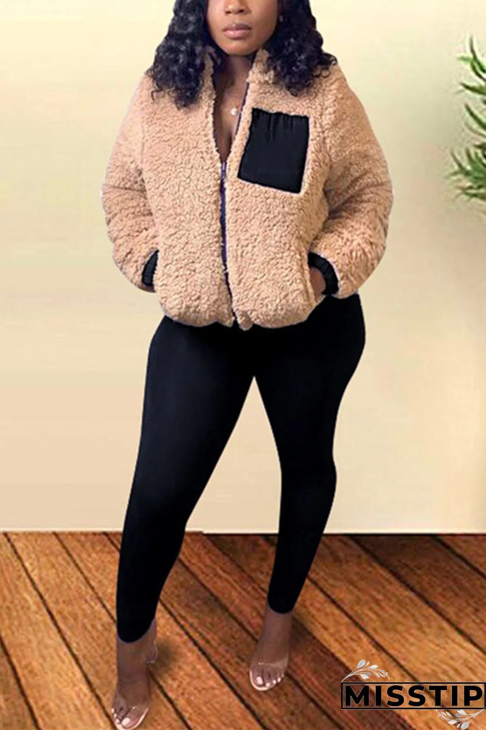 Black Fashion Casual Long Sleeve Zipper Collar Regular Sleeve Regular Patchwork Two Pieces