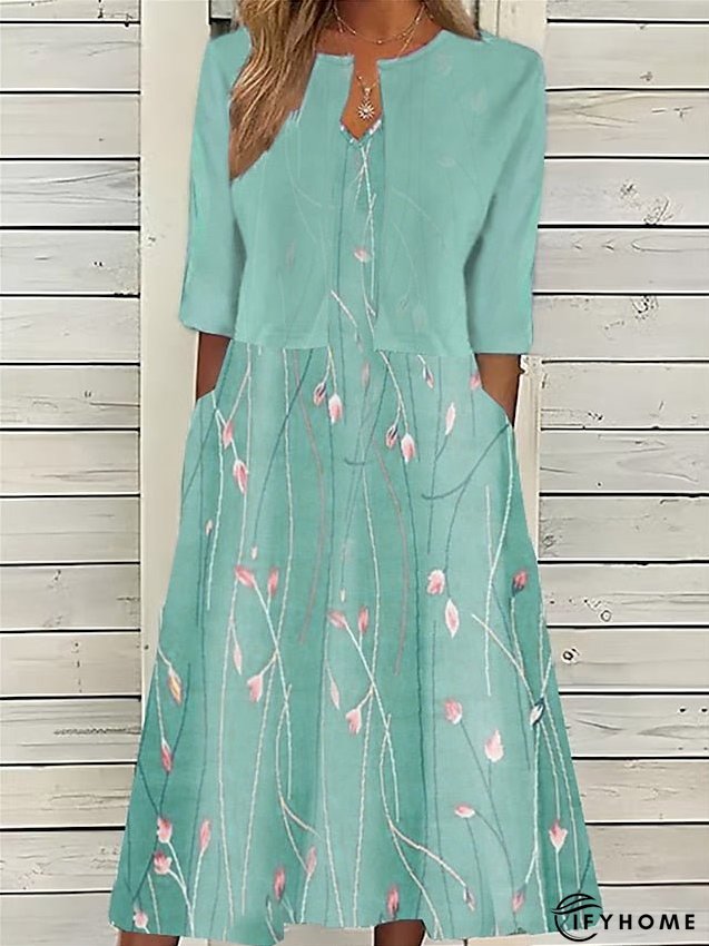 Women's Two Piece Dress Set Casual Dress Print Dress Outdoor Daily Fashion Elegant Pocket Print Midi Dress Crew Neck | IFYHOME