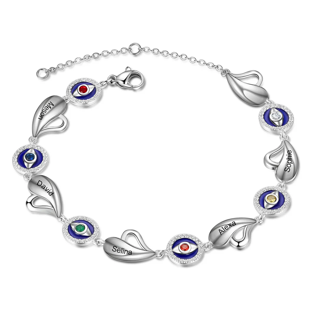 Evil Eye Bracelet Custom 5 Birthstones Names Women Bracelet