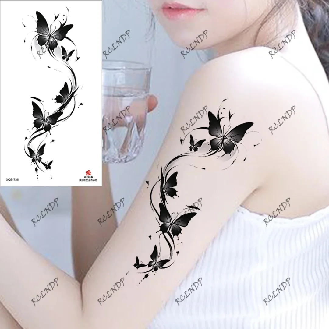 Sdrawing Temporary Tattoo Sticker Rose Flower Butterfly Dragon Whale Wolf Bird Fake Tatto Flash Tatoo Tato for Women