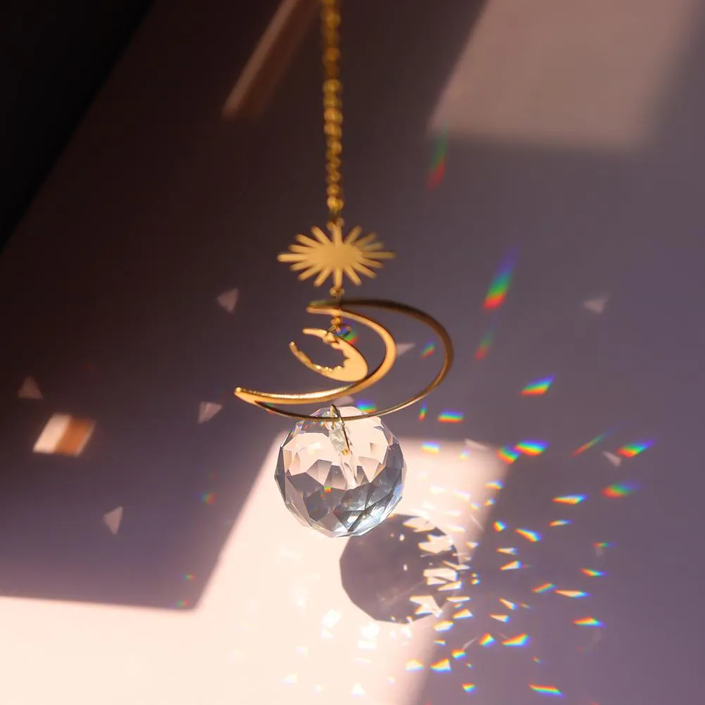 Moon Sun Ball Crystal  Hanging Metal Pendant Garden Decor (19)