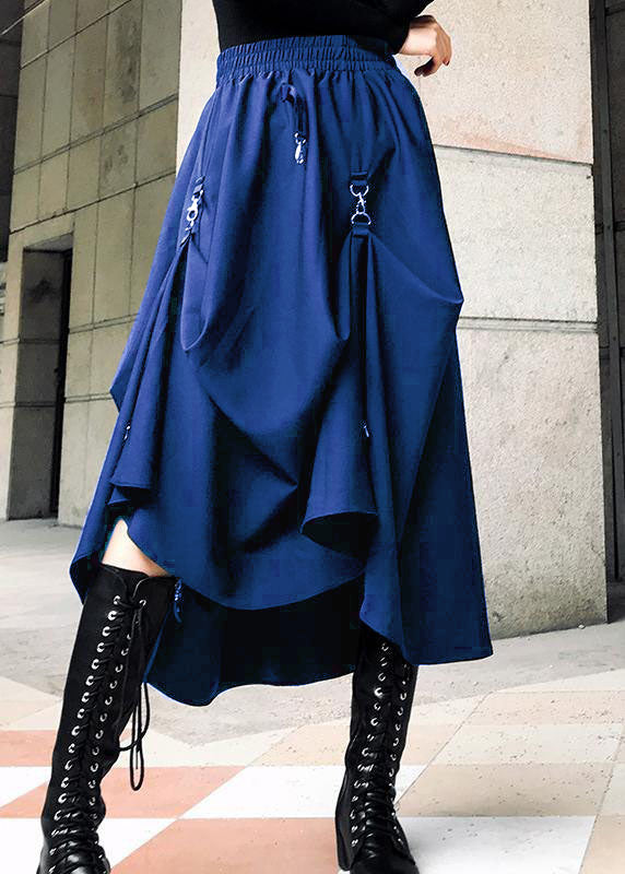 VCSHOES Loose Blue Cinched Summer Asymmetrical Design Cotton Skirt