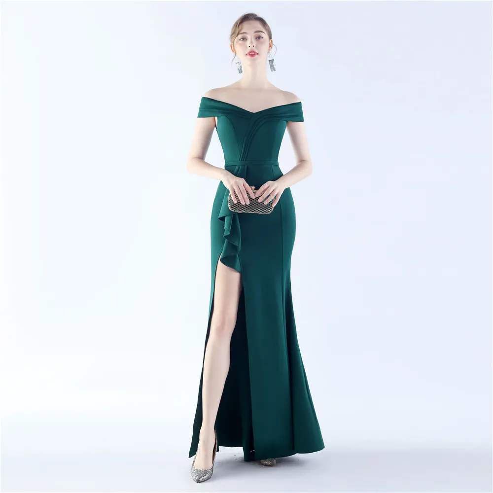 Classic Satin Off Shoulder Long Evening Dress - Elegant & Timeless - Ootddress