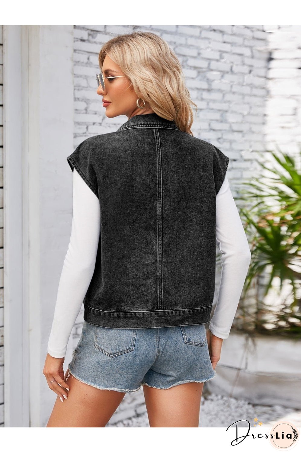 Cap Sleeve Denim Jacket with Pockets