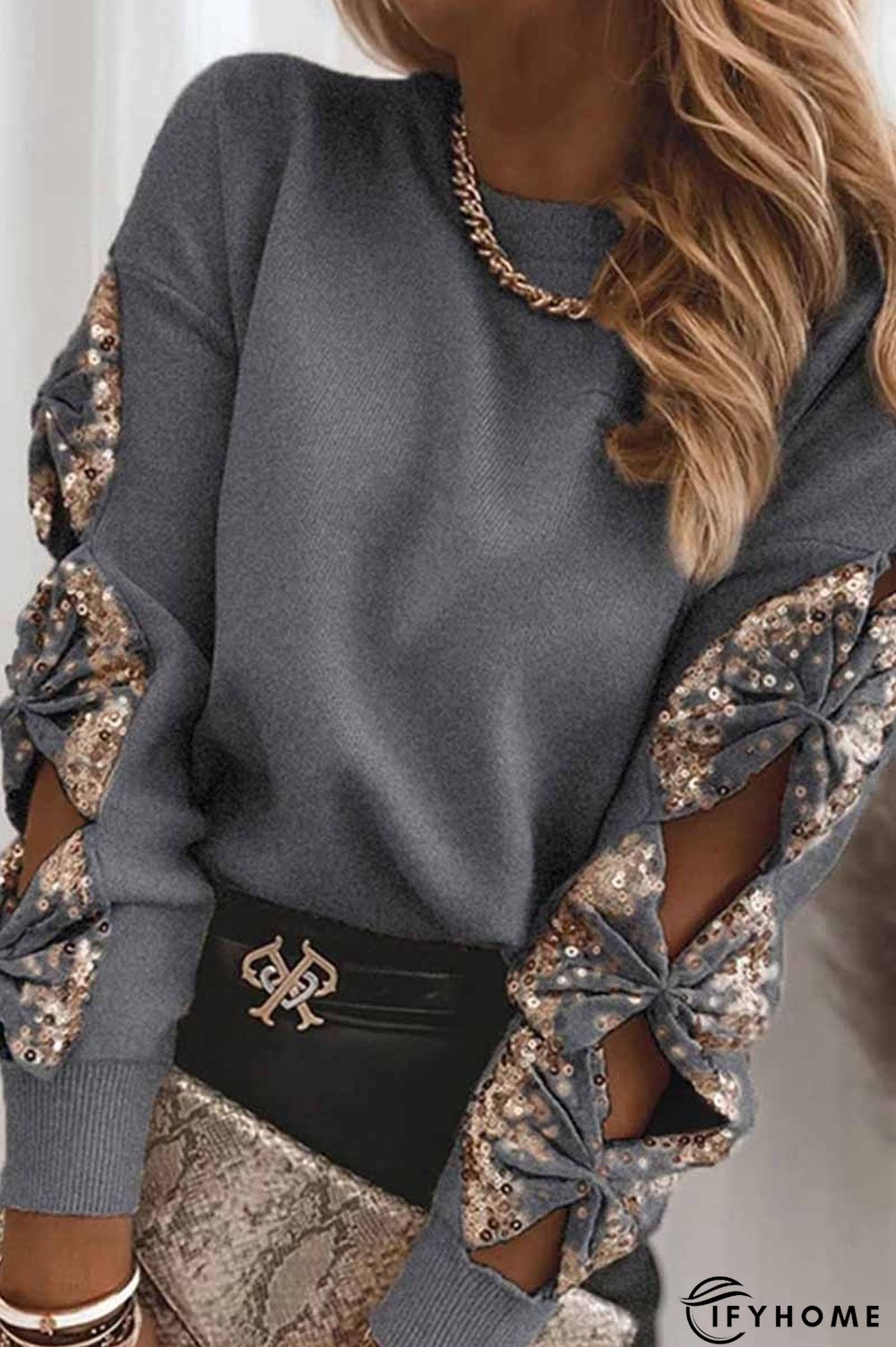 Fashion sequin stitching knit Tops(3 Colors) | IFYHOME