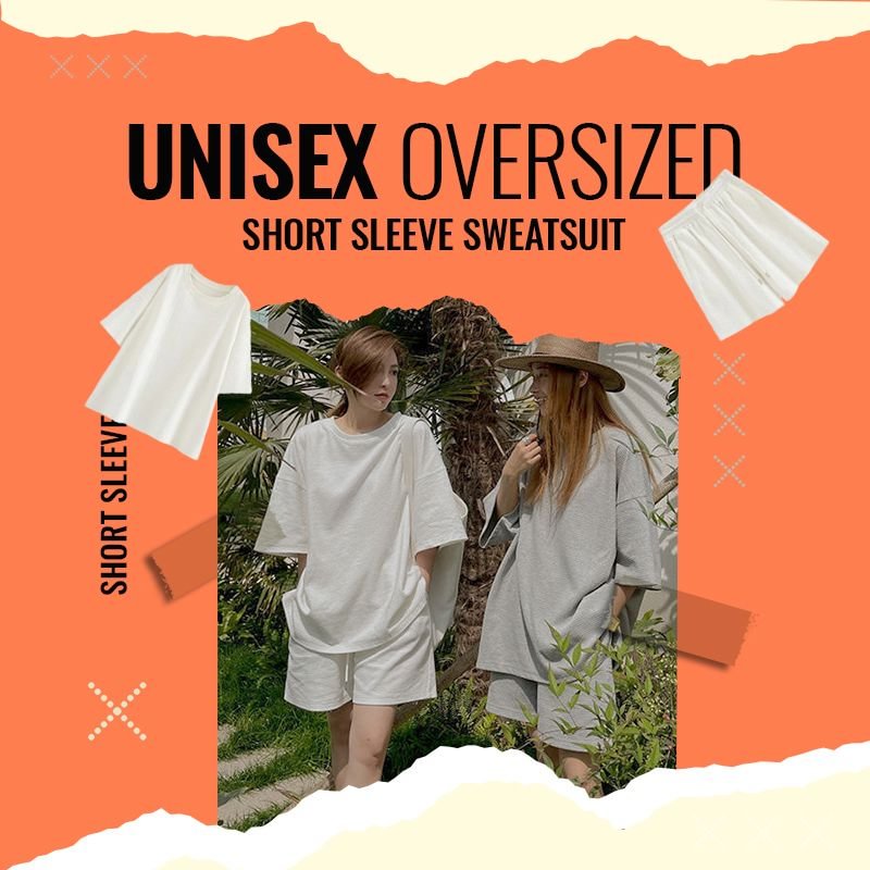 Unisex Oversized Short Sleeve Two Piece Sweatsuit