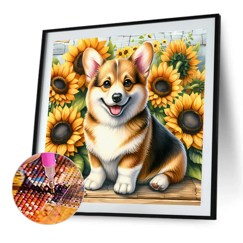 Diamond Painting - Full Round Drill - Sunflower Corgi(Canvas|40*40cm)