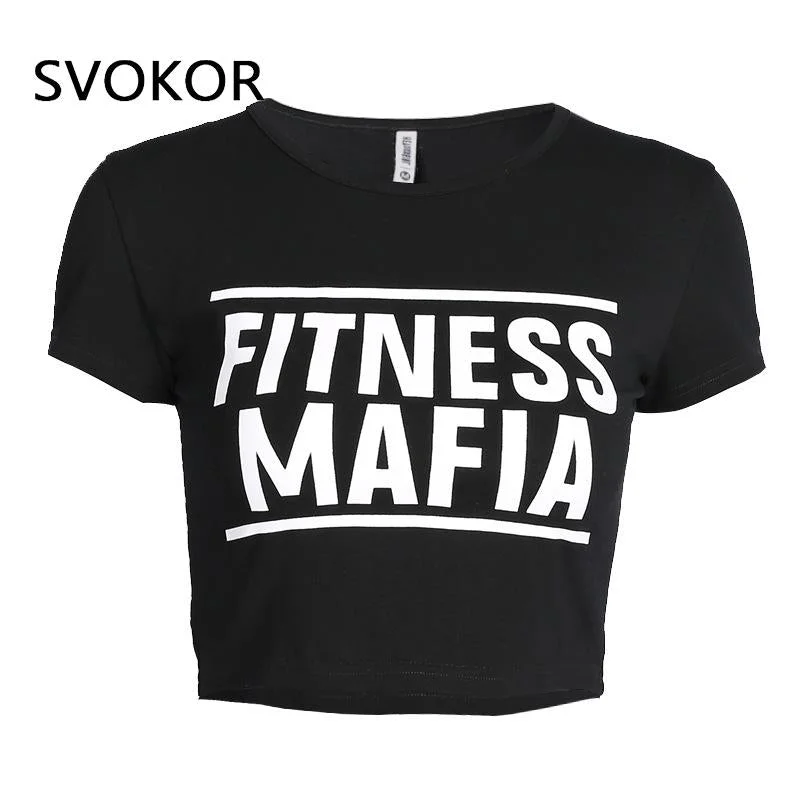 SVOKOR Sport T Shirts Women Fitness Sexy Crop Top Running Gym Workout Tops Letter Printing Aesthetic Femme Summer Clothes