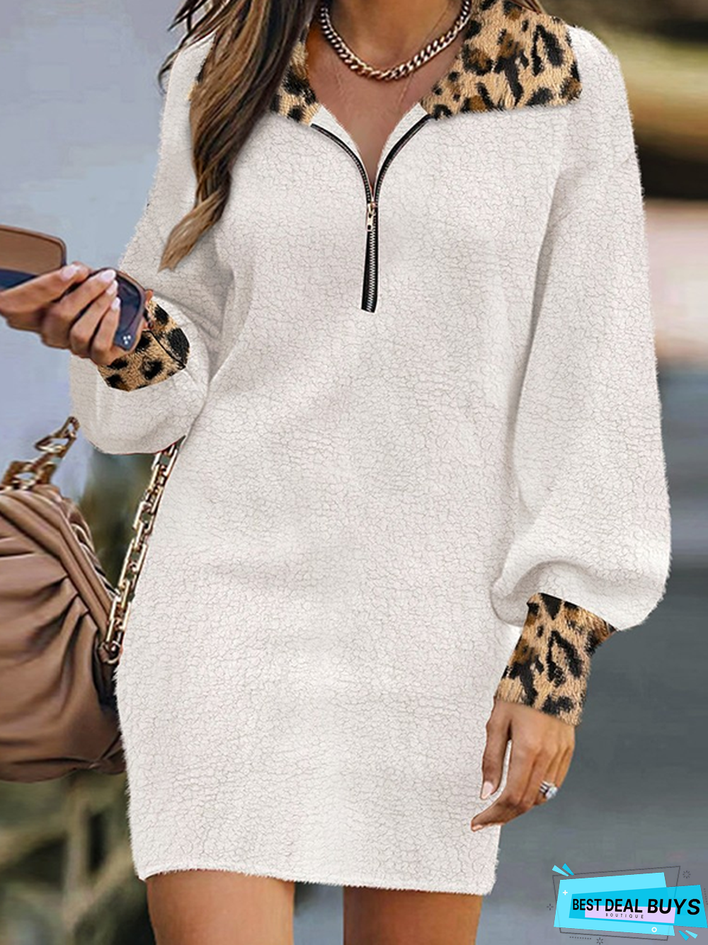 Loose V Neck Leopard Casual Dress