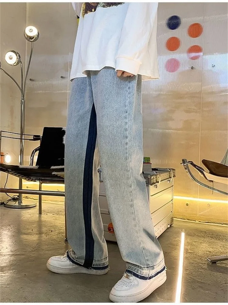 Inongge European Men's Jeans Neutral Wide Leg Denim Trousers Loose Straight Letter Print Baggy Man Jean Pants Casual Baggy Hip Hop