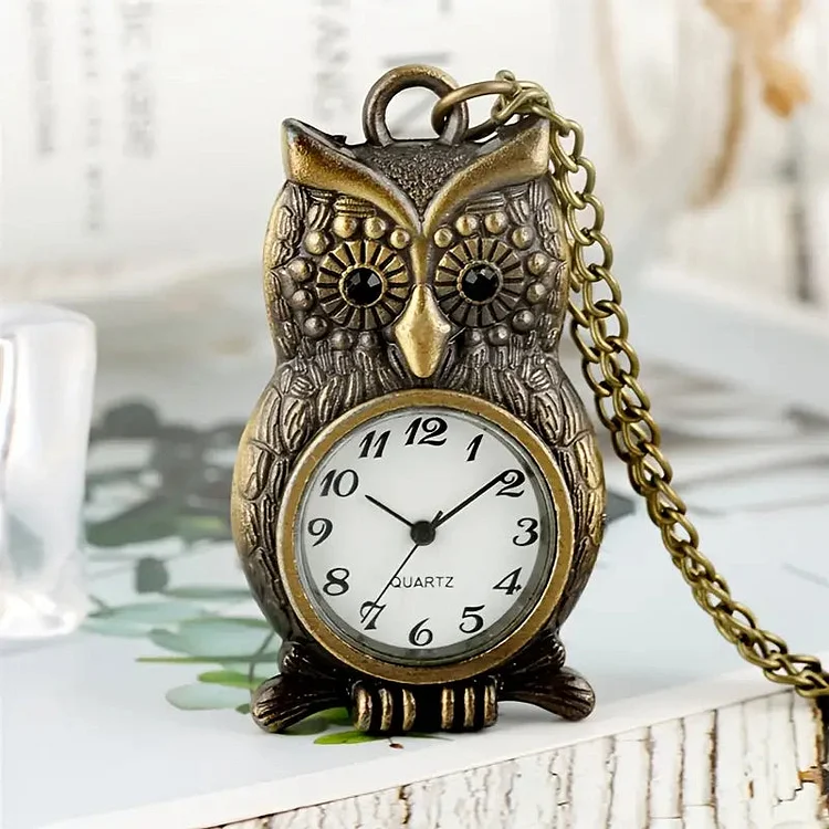 Bronze Owl Shape Pendant Quartz Pocket Watch