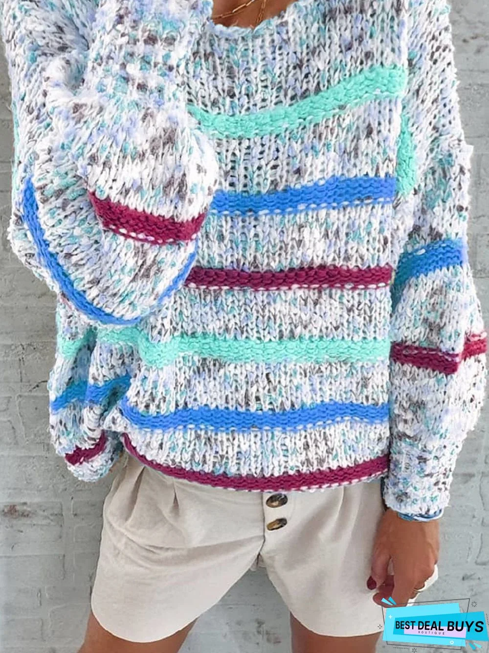 Plus Size Casual Crew Neck Long Sleeve Knitted Sweater