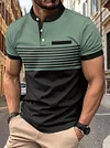 Men's Striped Stand Collar Short Sleeve POLO Shirt