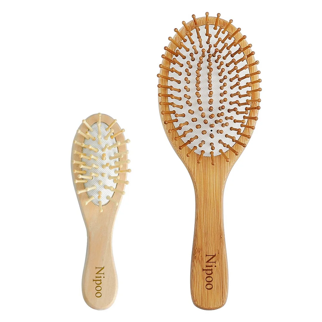 Free Mini Brush, Bamboo Bristles Detangling Hairbrush for Women Men and Kids