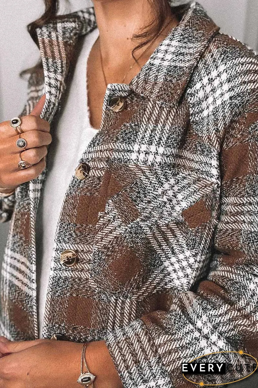 Fashion Lapel Loose Plaid Jacket Tops(3 Colors)