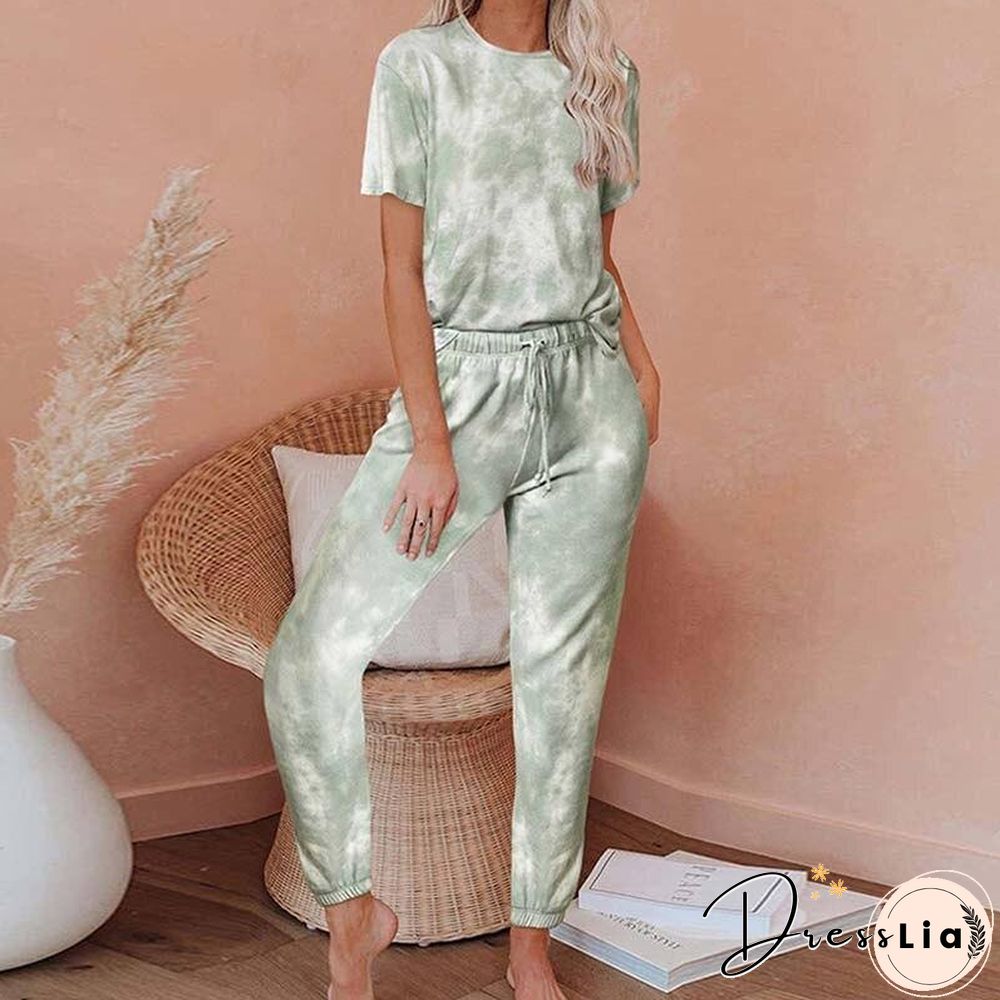 Tie Dye Set Lounge Wear 2 Piece Tie Dye Set Tracksuit Lounge Set Pants and Top Matching Two Piece Sets for Women XXL