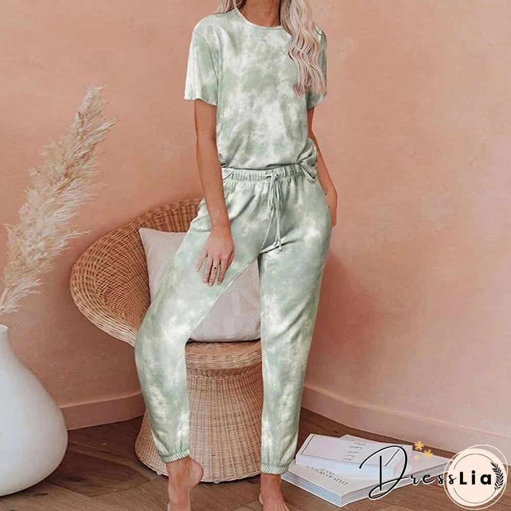 Tie Dye Set Lounge Wear 2 Piece Tie Dye Set Tracksuit Lounge Set Pants and Top Matching Two Piece Sets for Women XXL