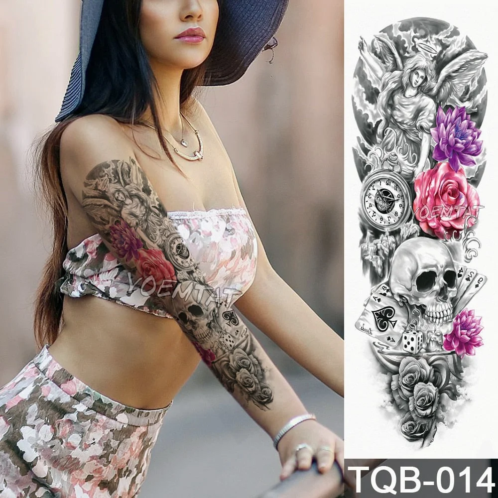 Large Arm Sleeve Tattoo Ninetales Sakura Cat Demon Waterproof Temporary Tatto Stickers Japanese Body Art Full Fake Tatoo Women
