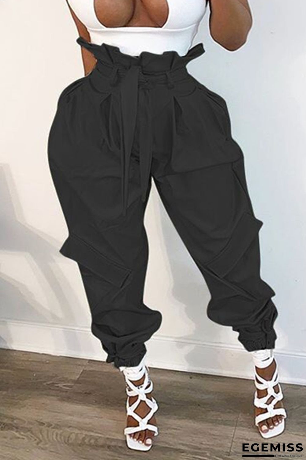 Black Fashion Casual High Waist Trousers | EGEMISS
