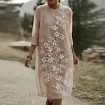 Women's Bohemian Cherry Blossom Pattern Casual Round Neck Long Sleeve Dress - Image 2