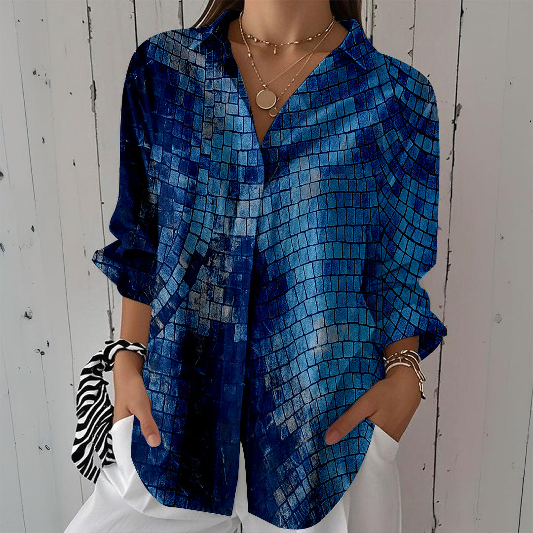 Women Long Sleeve V-neck Graphic Floral Printed Top