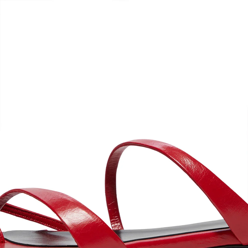Red Slip On Strappy Flip Flop Flats Open Toe Women's Mules Shoes