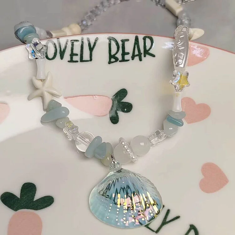 Dopamine Ocean Blue Shell Starfish Pearl Necklace