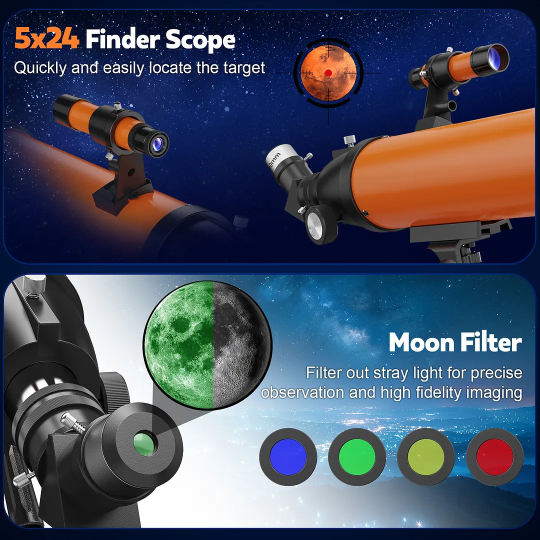 BEBANG Telescope for Adults High Powered, 90mm Aperture 500mm, AZ Mount FMC, Refractor Astronomy Telescopes for Planets Stars